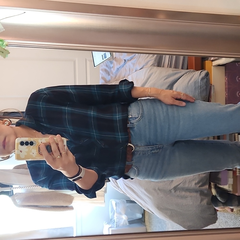 Rails Navy and Teal Plaid Button Down Shirt Sz S